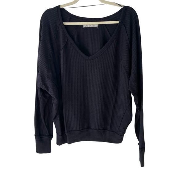 We The Free Oversized Waffle Knit Grunge Pullover | Dark Grey | XS - Picture 1 of 4